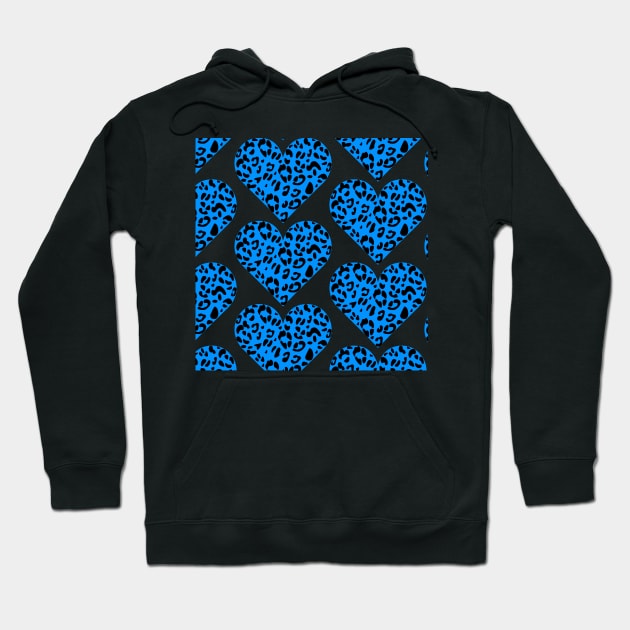 Blue Leopard Heart Pattern Hoodie by Oonamin